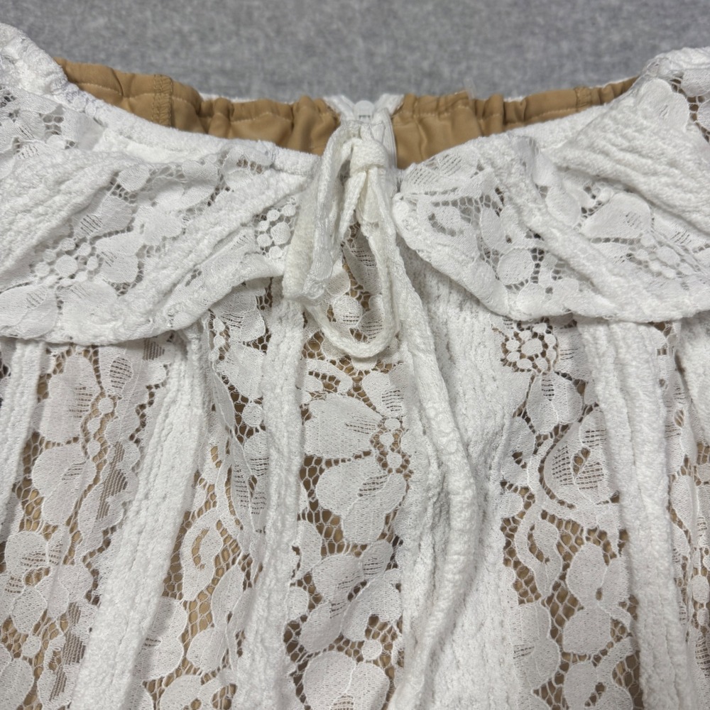NEW Cider White Floral Lace Off The Shoulder Midi Dress Ruffle Tie Front L Boho - Picture 5 of 15